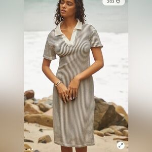 Anthropologie Blue Tassel Collared Midi Dress